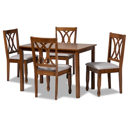 Baxton Studio Sefa Grey Upholstered and Walnut Wood 5-Piece Dining Set 173-9882-8959
